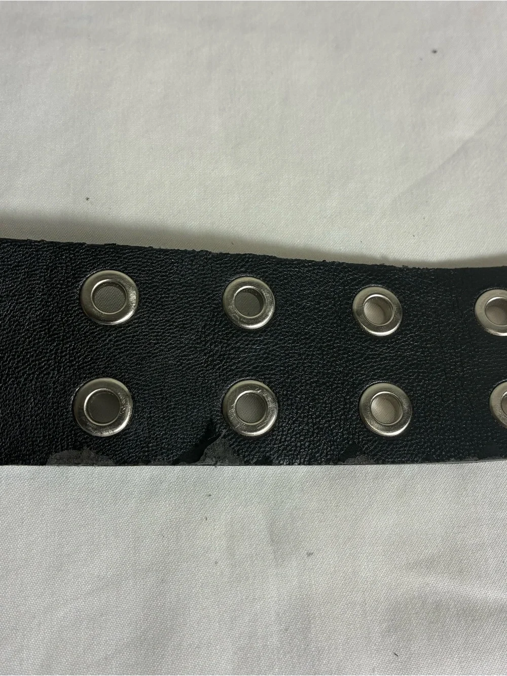 Womens belt Black faux Leather Belt double silver eyelets 34” long Y2K punk goth